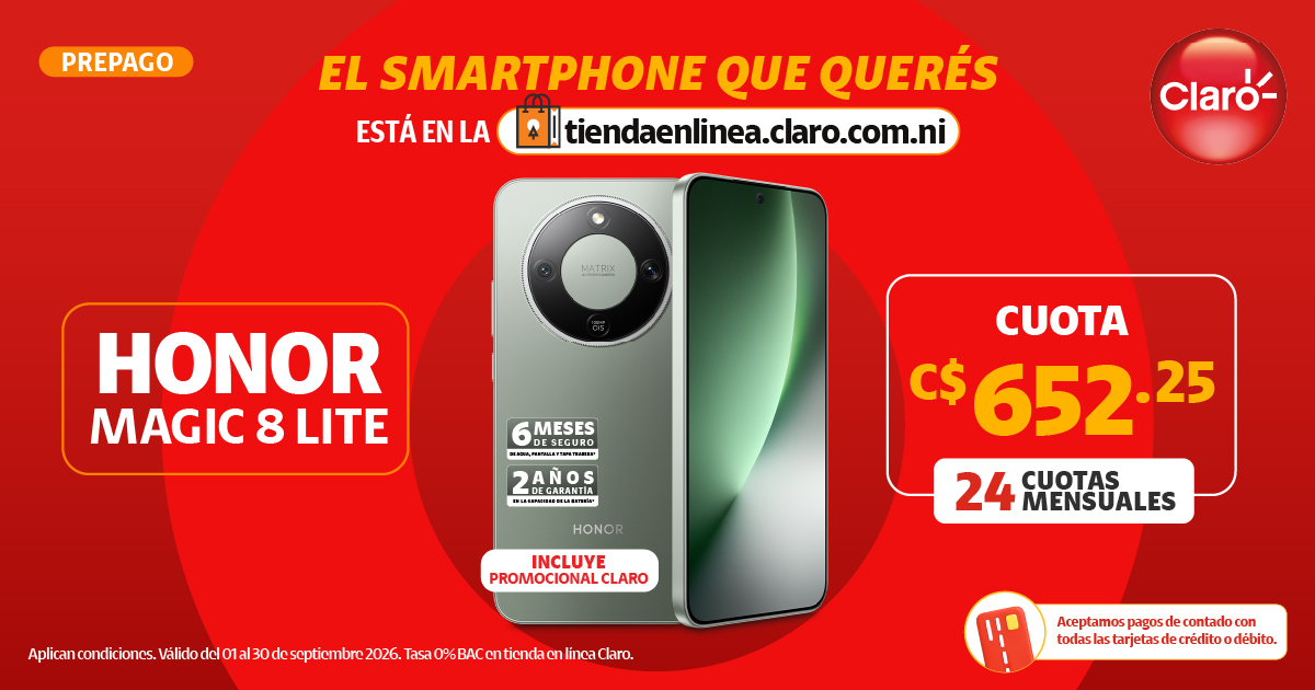 Honor Magic 8 Lite en oferta Prepago de Claro Nicaragua