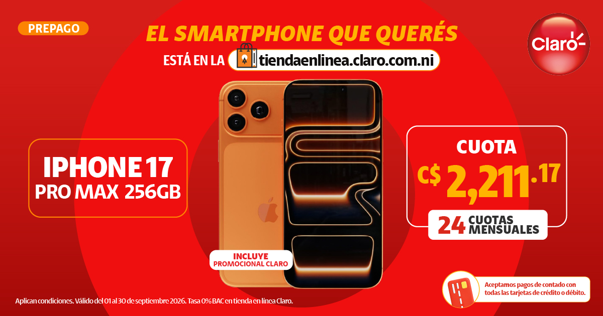 iPhone 17 Pro Max de 256 GB en oferta Prepago de Claro Nicaragua