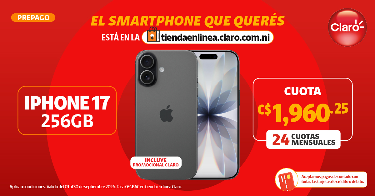 iPhone 17 de 256 GB en oferta Prepago de Claro Nicaragua